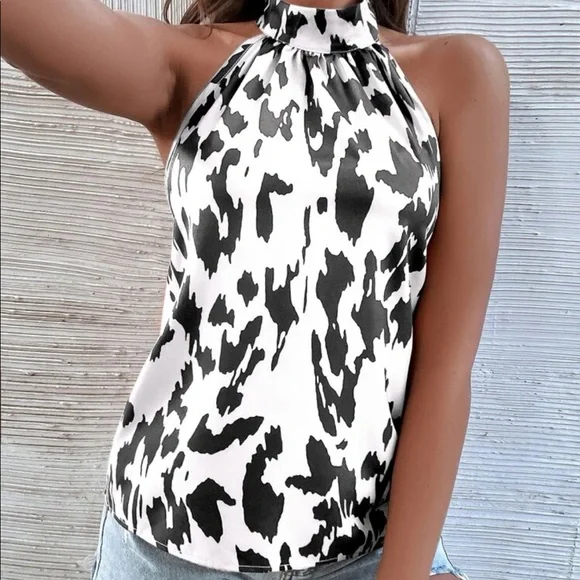 Boho leopard print open back halter top rust brown - Picture 16 of 16